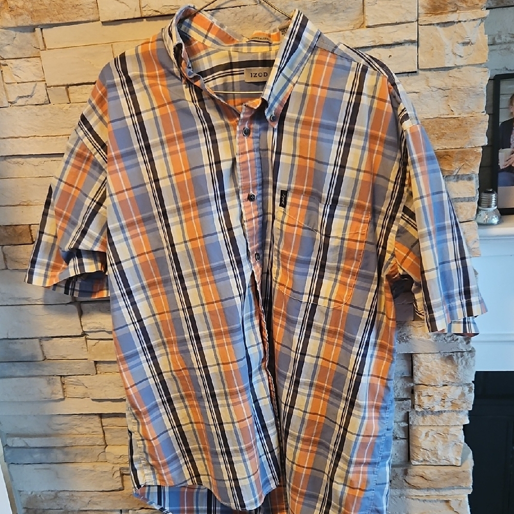 Izod Men's Casual Plaid Shirt - Blue and Orange